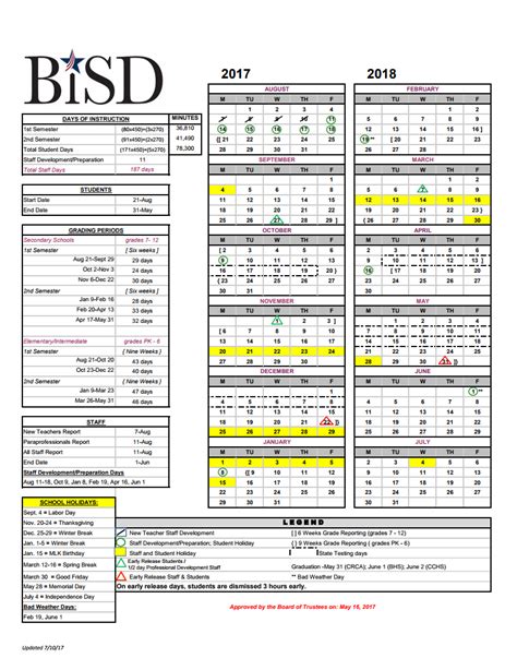 Bisd Calendar 2018 2019
